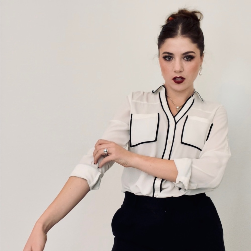 express sheer dress shirt with black details